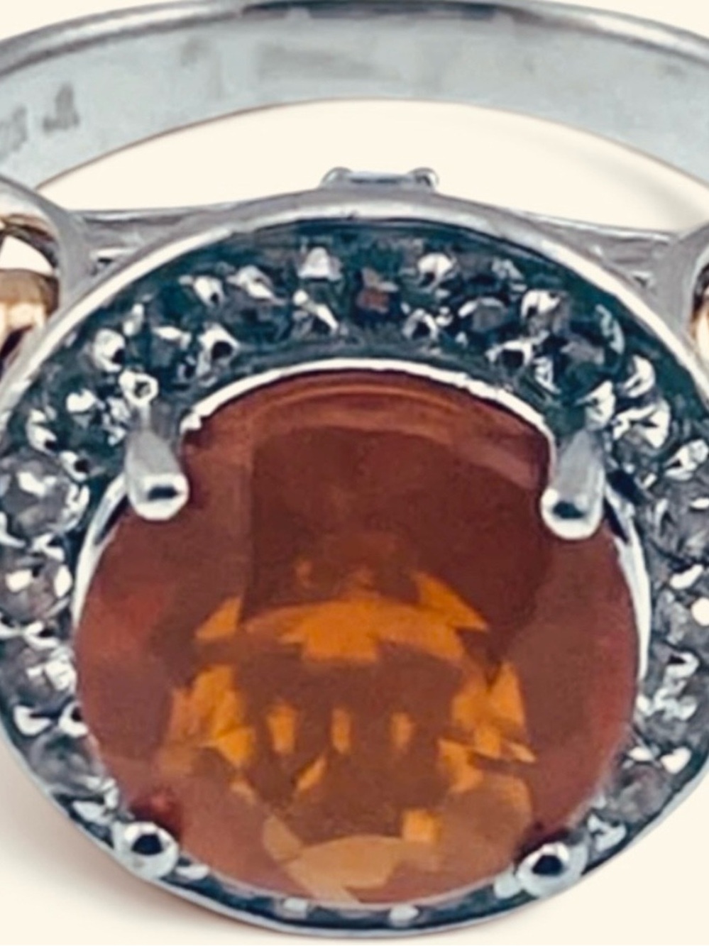 Victoria Wieck Orange Fire Opal Ring with White Sapphire Halo